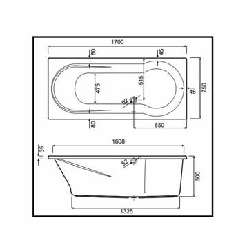 Inbouw Duo Ligbad Wisa New Fontana 170x75x50 cm Wit, Ophalen of Verzenden, Nieuw