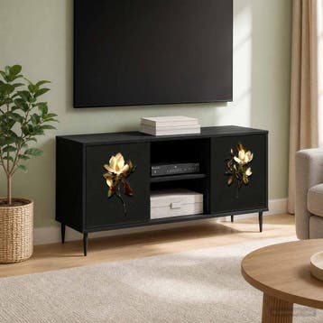 vidaXL Tv-meubel BREMEN 102 x 33 x 51 cm Zwart eiken Bewerkt, Minder dan 50 cm, Verzenden, Nieuw, Minder dan 100 cm
