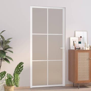 vidaXL Binnendeur 93x201,5 cm matglas en aluminium wit, Verzenden, Nieuw