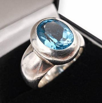 Zonder minimumprijs - Ring Zilver - Blauwe topaas, Nieuw