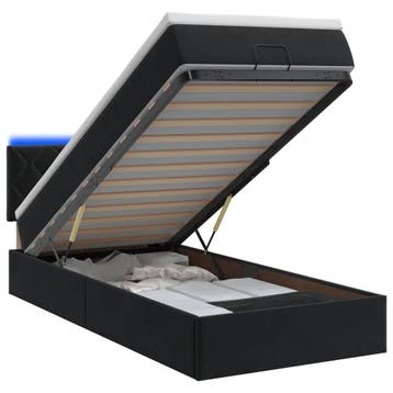 vidaXL Ottoman Bed met Matrassen en LED Zwart 90 x 200 cm, Verzenden, Nieuw, Zwart, Stof