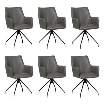 Set van 6 Leren draaibare eetkamerstoelen Wave - Granada, Huis en Inrichting, Stoelen, Ophalen of Verzenden, Nieuw, Leer, Vijf, Zes of meer stoelen