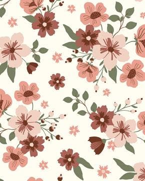 Katoen Jersey Bloempatroon Oud Roze/Gebroken Wit, Nieuw, Wit