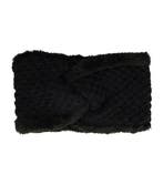Haarband Twist 12cm – Teddy 10% Wol – Gebreide Stof – Zwart, Nieuw
