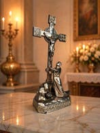 Crucifix - Verzilverd metaal - 1930-1940 - Zeldzaam altaar, Antiek en Kunst