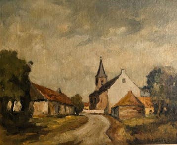 Europese school (XX) - Mid-20th Century. Village with Church