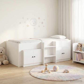 vidaXL Loft Bed Frame met Kast met opslag 3 st Wit Bewerkt, Verzenden, Nieuw, Wit, Hout