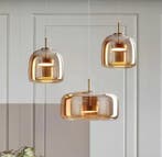 Glazen LED Hanglamp Rookgrijs/Amber – 3 Maten, Huis en Inrichting, Lampen | Hanglampen, Verzenden, Nieuw