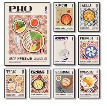 Wereldkeuken Canvas Poster – Eten Muurdecoratie Keuken, Verzenden, Nieuw