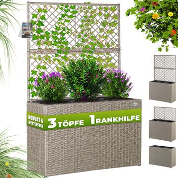 Polyrattan Bloembak met Latwerk Crème (Plantenbakken), Verzenden, Nieuw