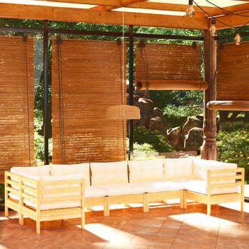 vidaXL 7-delige Loungeset met crèmekleurige kussens, Verzenden, Nieuw, 7 zitplaatsen, Loungeset