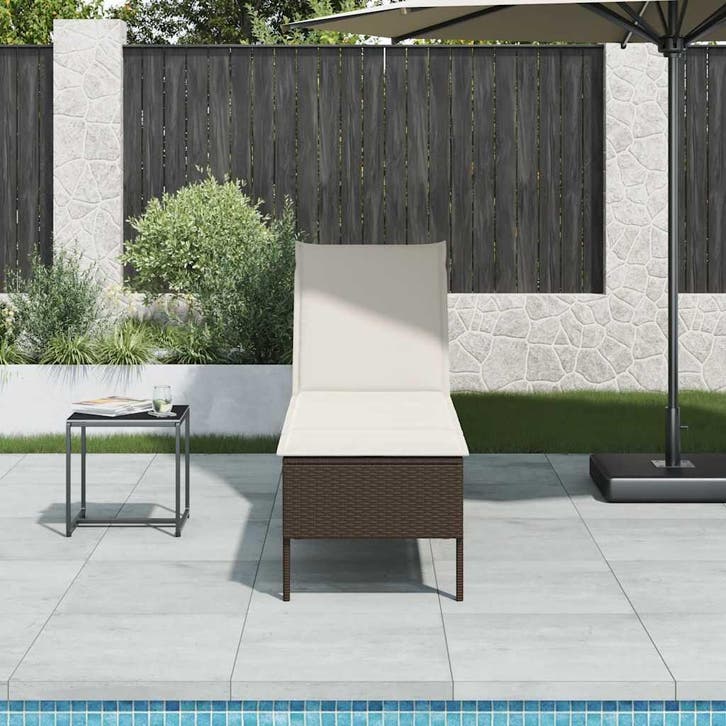 vidaXL Ligstoel met kussen bruin 55x200x44cm polyrotan, Tuin en Terras, Ligbedden, Nieuw, Verzenden