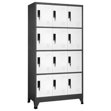vidaXL Lockerkast 90x45x180 cm staal antracietkleurig en wit, Verzenden, Nieuw