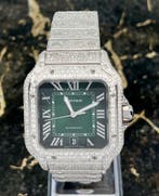 Cartier Santos - Green Dial - WSSA0062 - Iced Out - Diamonds, Overige merken, Staal, Staal, Polshorloge