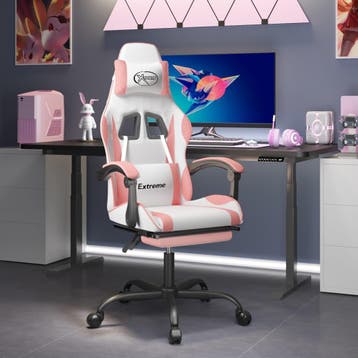 vidaXL Gamestoel draaibaar met voetensteun kunstleer wit en, Verzenden, Nieuw, Roze