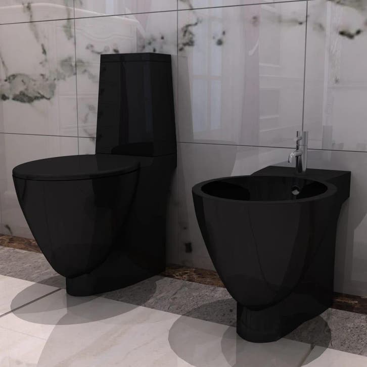 vidaXL Toilet- en bidetset keramiek zwart, Doe-het-zelf en Verbouw, Sanitair, Nieuw, Verzenden