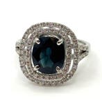 Cocktailring - 18 karaat Witgoud - 5.25ct. tw. Saffier -