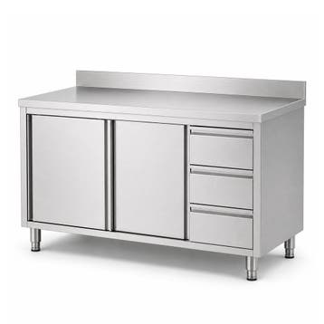 RVS / Inox werkbank met schuifdeur, lades en achteropstand, Ophalen of Verzenden, Nieuw zonder verpakking