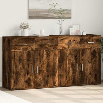 vidaXL Dressoirs 2 st 79x38x80 cm bewerkt hout gerookt, Verzenden, Nieuw, Overige houtsoorten, Minder dan 50 cm