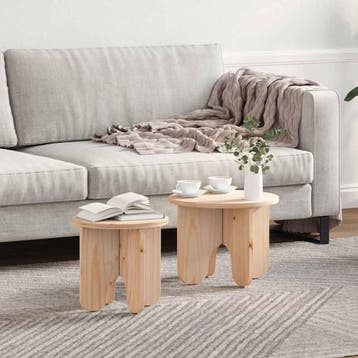 vidaXL Salontafel 2 st Naturel 39.5 x 39.5 x 30 cm Massief, Huis en Inrichting, Verzenden, Nieuw, Rond, Grenenhout