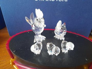 Swarovski - Beeldje - Haan hen en 3 kuikens - Kristal
