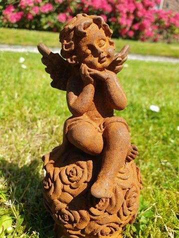 sculptuur, Engel van gietijzer , tuinbeeld - 15.5 cm - IJzer