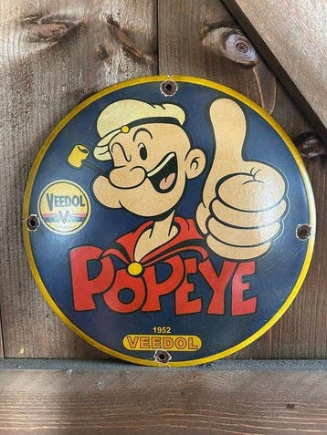 Vintage POPEYE reclamebord Veedol Motor Oil 1952 – iconische, Nieuw in verpakking