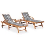 vidaXL Ligbedden 2 st met tafel en kussens massief teakhout, Verzenden, Nieuw