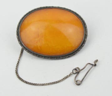 Barnsteen - 925 zilver Art Deco Natuurlijk oranje Baltisch
