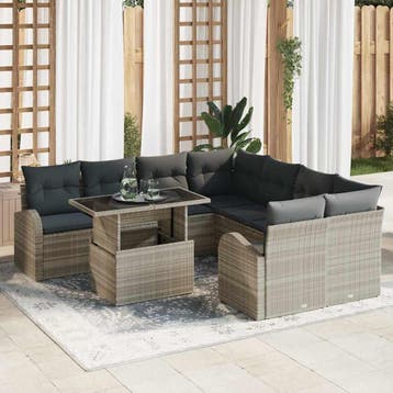 vidaXL Tuin Sofa Set 9 st Lichtgrijs poly rattan, Verzenden, Nieuw, Meer dan 8 zitplaatsen