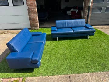 Bankstel ROLF BENZ AK 644 2,5+2zit bank blauwe leer design, Huis en Inrichting, Design, 150 tot 200 cm, Rechte bank, Vierpersoons of meer