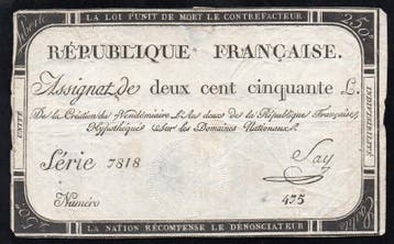 France Assignat Über 250 Livres 7 Vendemiaire Lan 2 Nat.., Verzenden