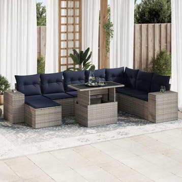 vidaXL 9-delige Loungeset met kussens poly rattan acacia, Verzenden, Nieuw, Loungeset