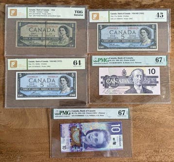 Canada. - 5 Banknotes - Various Dates (Zonder minimumprijs)