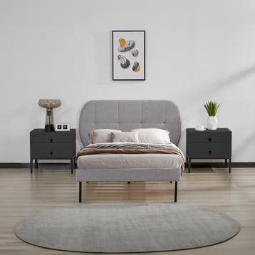 Gestoffeerd bed Porvoo met bedbodem 90x200 cm grijs [en.casa, Huis en Inrichting, Slaapkamer | Bedden, Verzenden, Nieuw