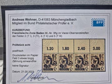 Baden - Franse zone 1947/1947 - Viervoudige bovenrandstrook, Gestempeld