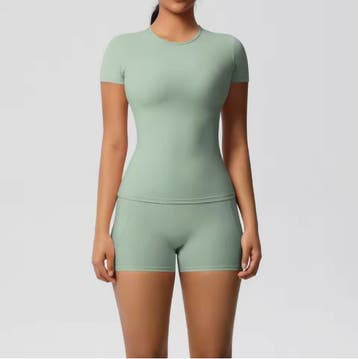 Dames Sportset 2-Delig Yoga Shirt High Waist Shorts, Verzenden, Nieuw