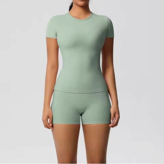 Dames Sportset 2-Delig Yoga Shirt High Waist Shorts, Sport en Fitness, Yoga en Pilates, Nieuw, Verzenden