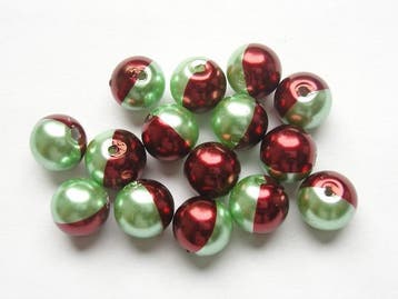 15 x Tweekleurige glasparels 10 mm – gat 1 mm – groen/ro, Ophalen of Verzenden, Nieuw, Kraal