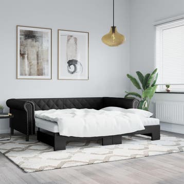 vidaXL Slaapbank met onderschuifbed 90x200 cm kunstleer, Overige materialen, 90 cm, Eenpersoons, Verzenden