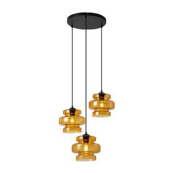 Retro hanglamp zwart met oranje glas 3-lichts - Denise, Verzenden, Nieuw, Glas, Retro