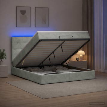 vidaXL Ottoman Bed met Matrassen en LED Lichtgrijs 140 x 200, Verzenden, Nieuw, Stof