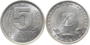 5 Pfennig Ddr 68a teilweise ohne Ring gepraeg, Verzenden