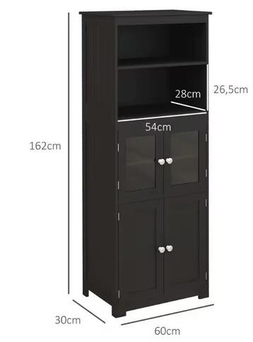 Zwarte Keukenkast 162 cm – Glazen Deuren MDF Opbergkast, Verzenden, Nieuw
