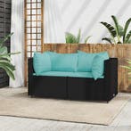 vidaXL Tuinhoekbanken met kussens 2 st poly rattan zwart, Verzenden, Nieuw