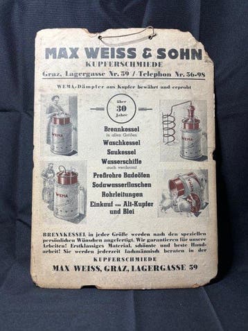 Max Weiss & Sohn” Graz – WEMA koperen distilleerapparatuur –