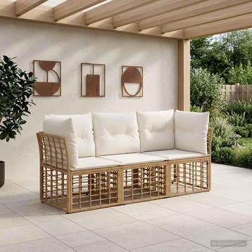 vidaXL Buiten bankenset Naturel Polyester, Verzenden, Nieuw, Rotan