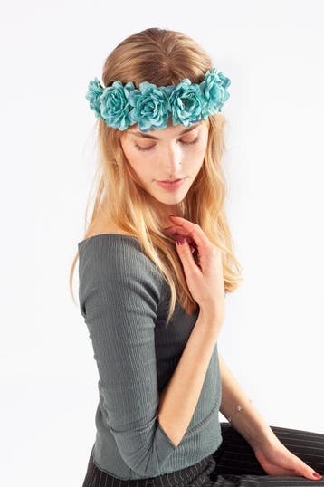 KIMU® Bloemenkrans Haar Rozenkrans Turquoise Blauwe Bloemen, Kleding | Dames, Carnavalskleding en Feestkleding, Ophalen of Verzenden