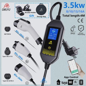 Draagbare EV Charger GWUYU 3.5kW - Type 1, 2, GBT - APP Bedi, Verzenden, Nieuw