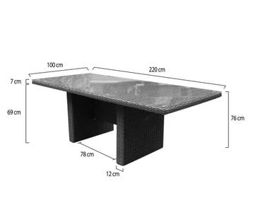 Menorca dining tuintafel 220x100xH75 cm antraciet, Ophalen of Verzenden, Nieuw, Wicker